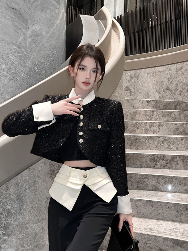 Pre-Order Áo khoác ngắn nữ thu đông viền đen dáng cổ điển. - Cocolilistore