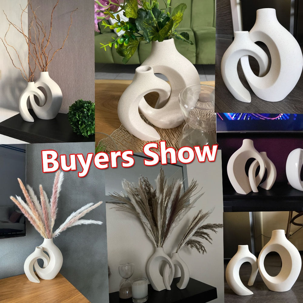 Pre Order - Bình Gốm Bắc Âu Chậu Hoa Màu Trắng Đục Cắm Cỏ Pampas, Trang Trí Phòng Khách, Văn Phòng, .. - Cocolilistore
