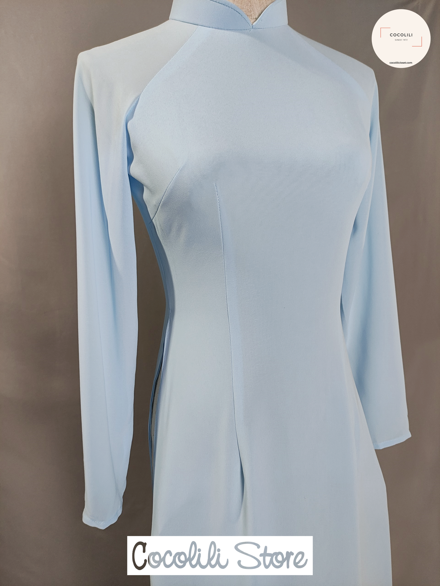Ao dai lua chiffon 4 ta mau xanh blue - Cocolilistore