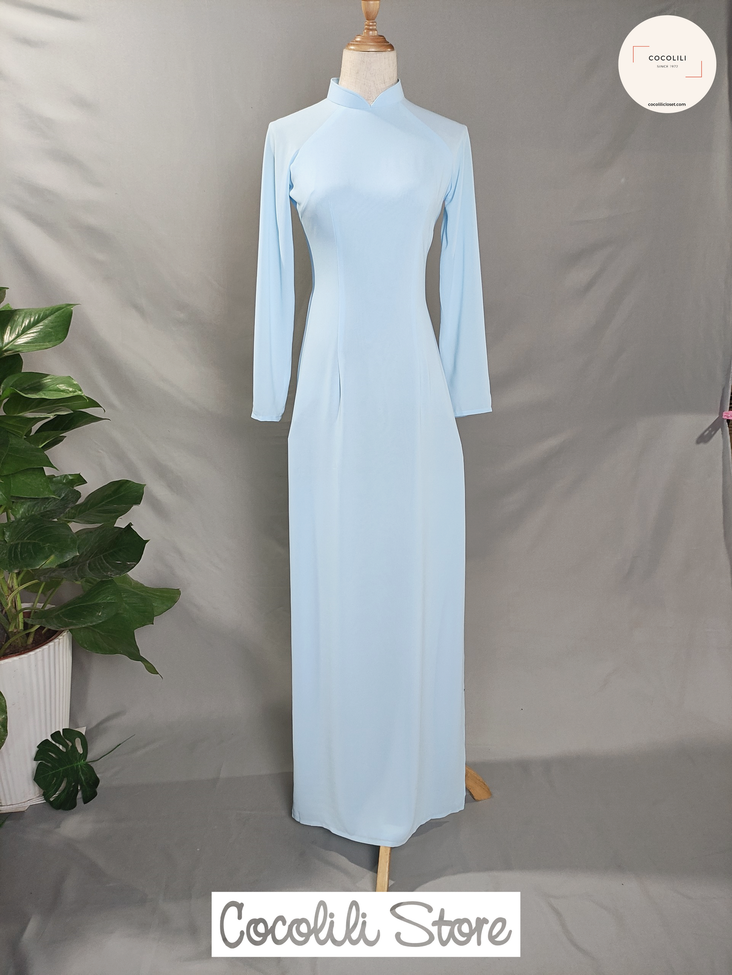 Ao dai lua chiffon 4 ta mau xanh blue - Cocolilistore