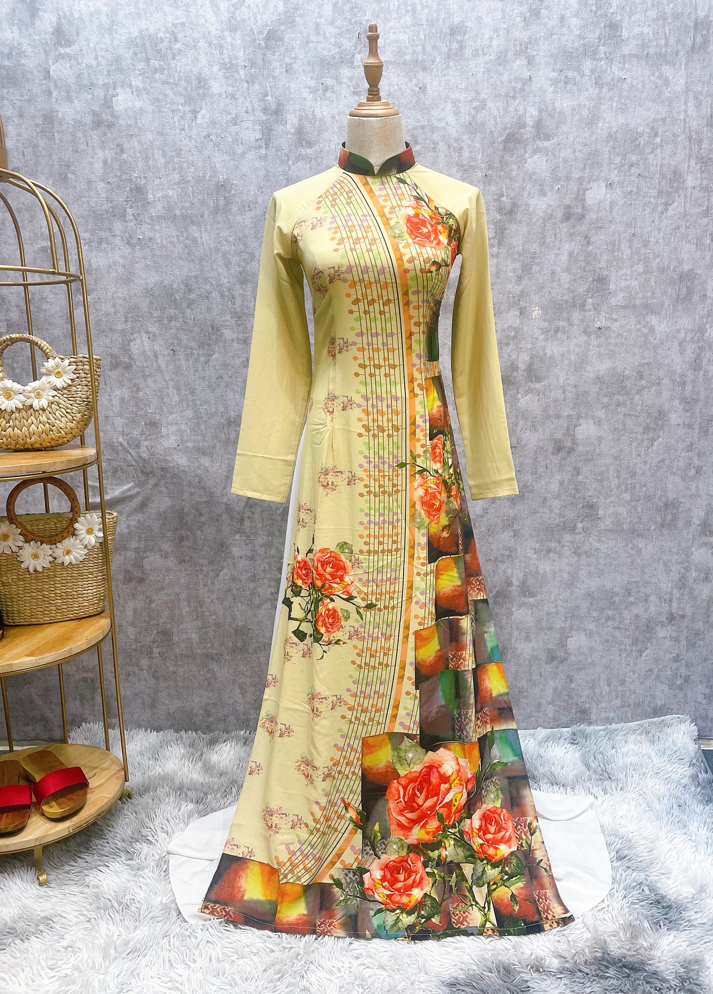 927 shipnhanh Áo dài in 3D lập thể hoa hồng - Cocolilistore