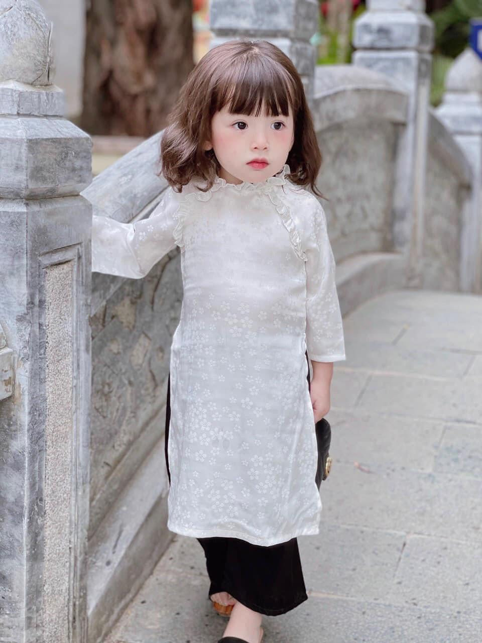 BG07 BG08 BG09 BG10 shipnhanh Áo + quần + nơ cột tóc - Áo dài bé gái lụa gấm kèm quần 4 màu 2288 - Cocolilistore