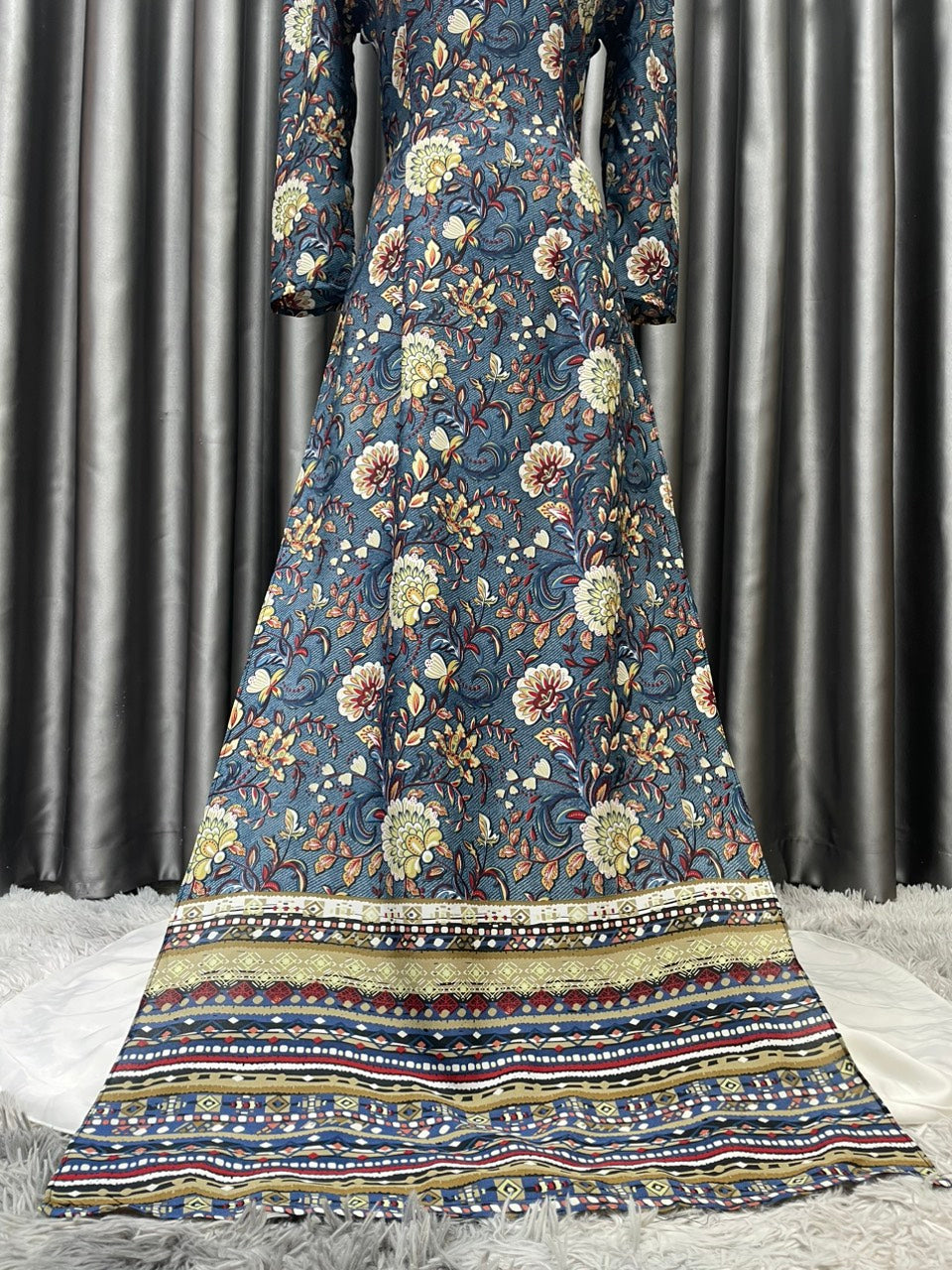 L78 3445 only áo - Áo dài lụa mango xanh hoa dây