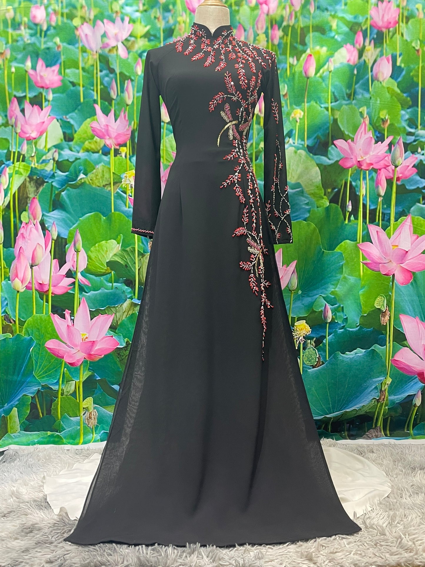 S56 3538 only áo - Áo dài thiết kế chiffon 4 tà đính kết