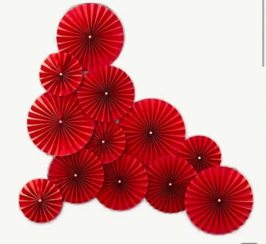 TET09 - Quạt giấy đỏ tròn 12 cái