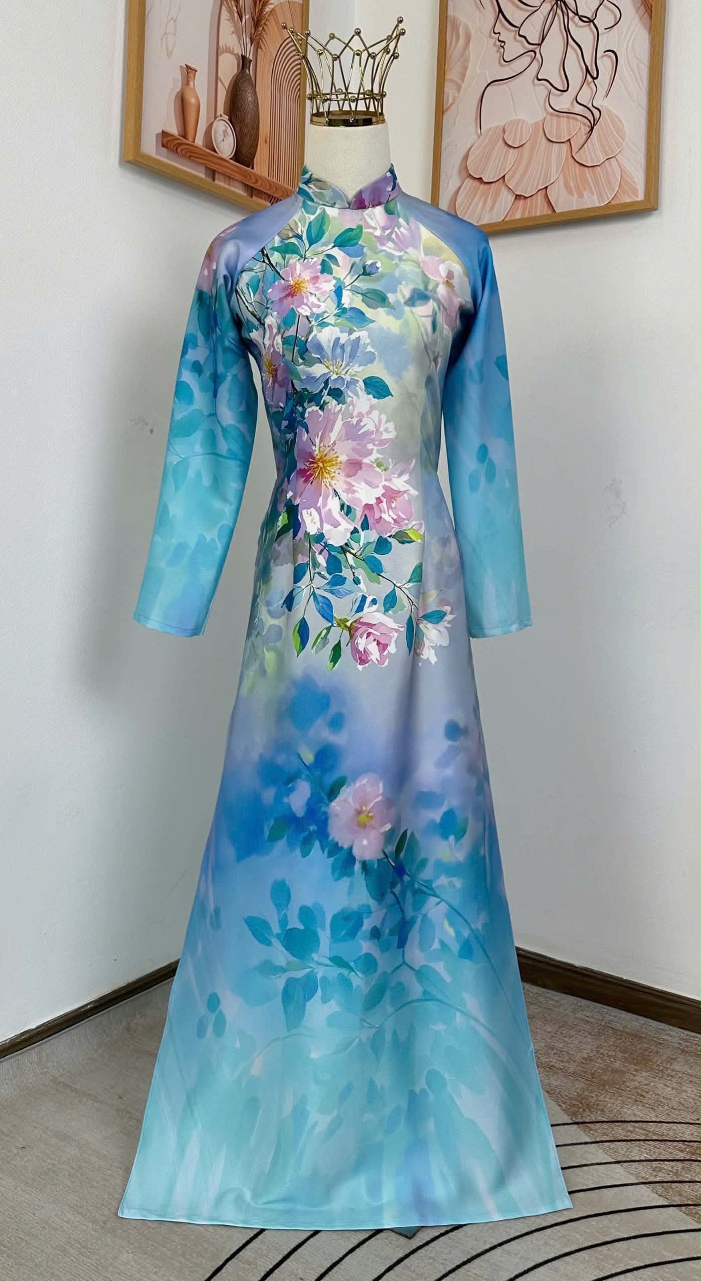 H966 4844 Áo only no pants - Áo dài dáng truyền thống chiết li eo
