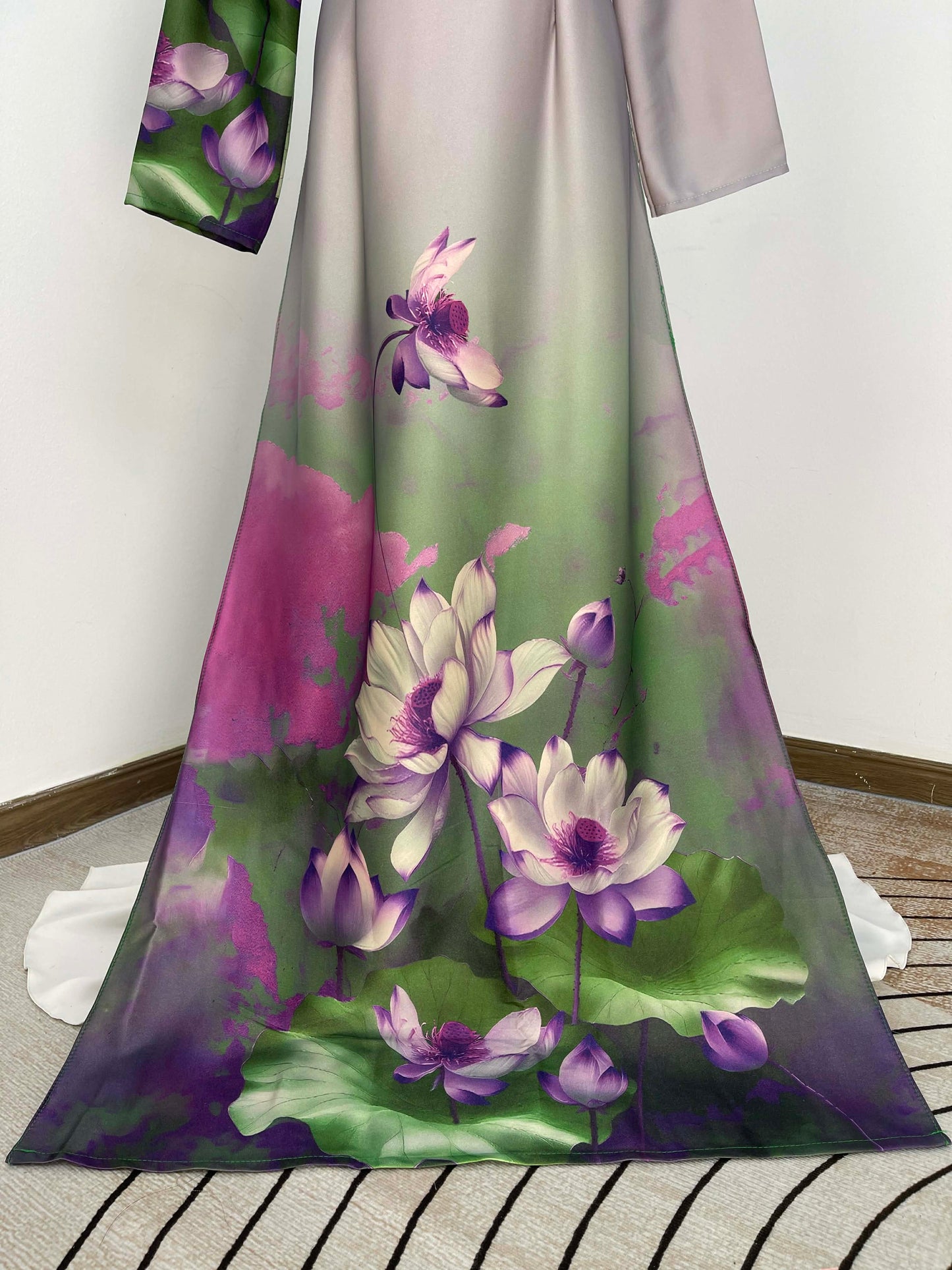 H426 1773 Áo only - Áo dài lụa kim sa phú quý màu xám