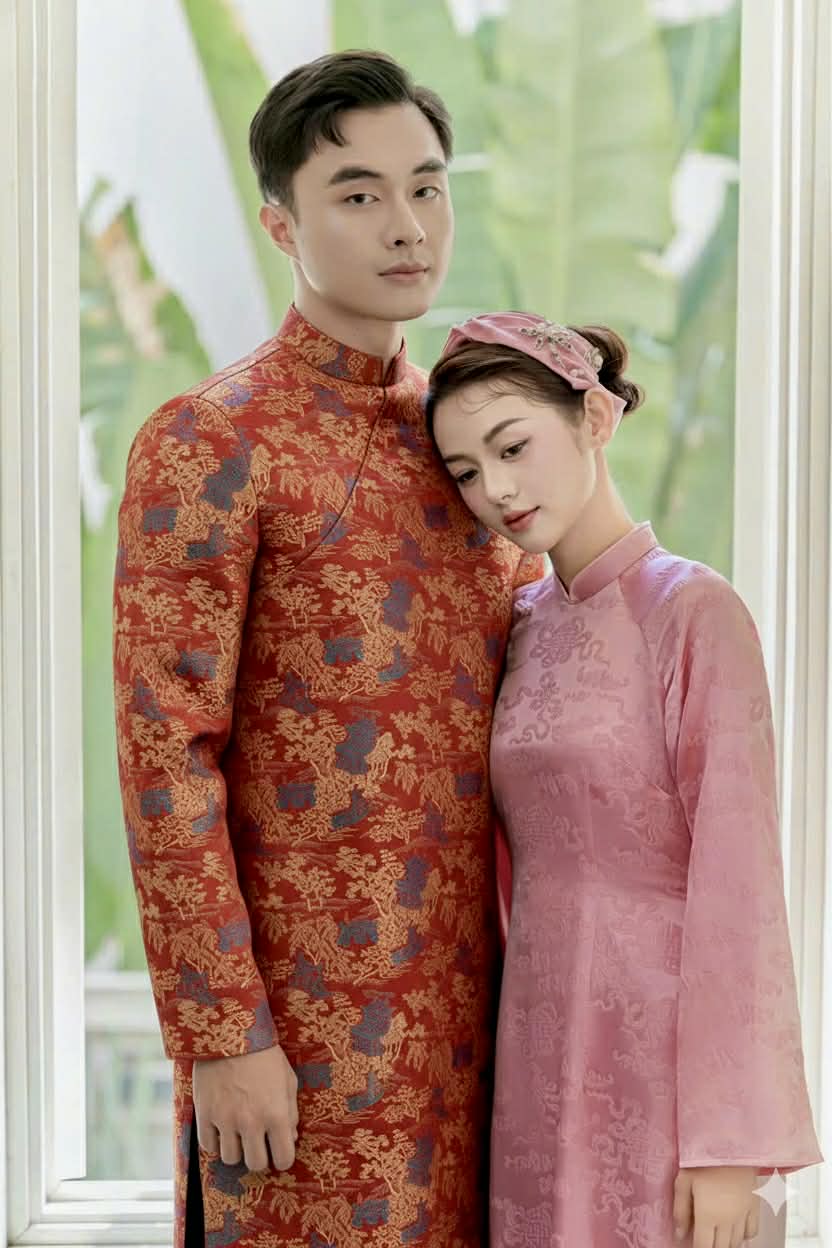 B112 2096 Áo only - Áo dài nam gấm đỏ