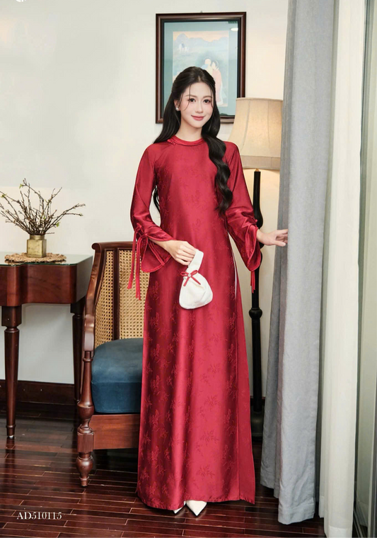 H477 1929 Áo only - Áo dài lụa gấm dáng suông màu đỏ đậm