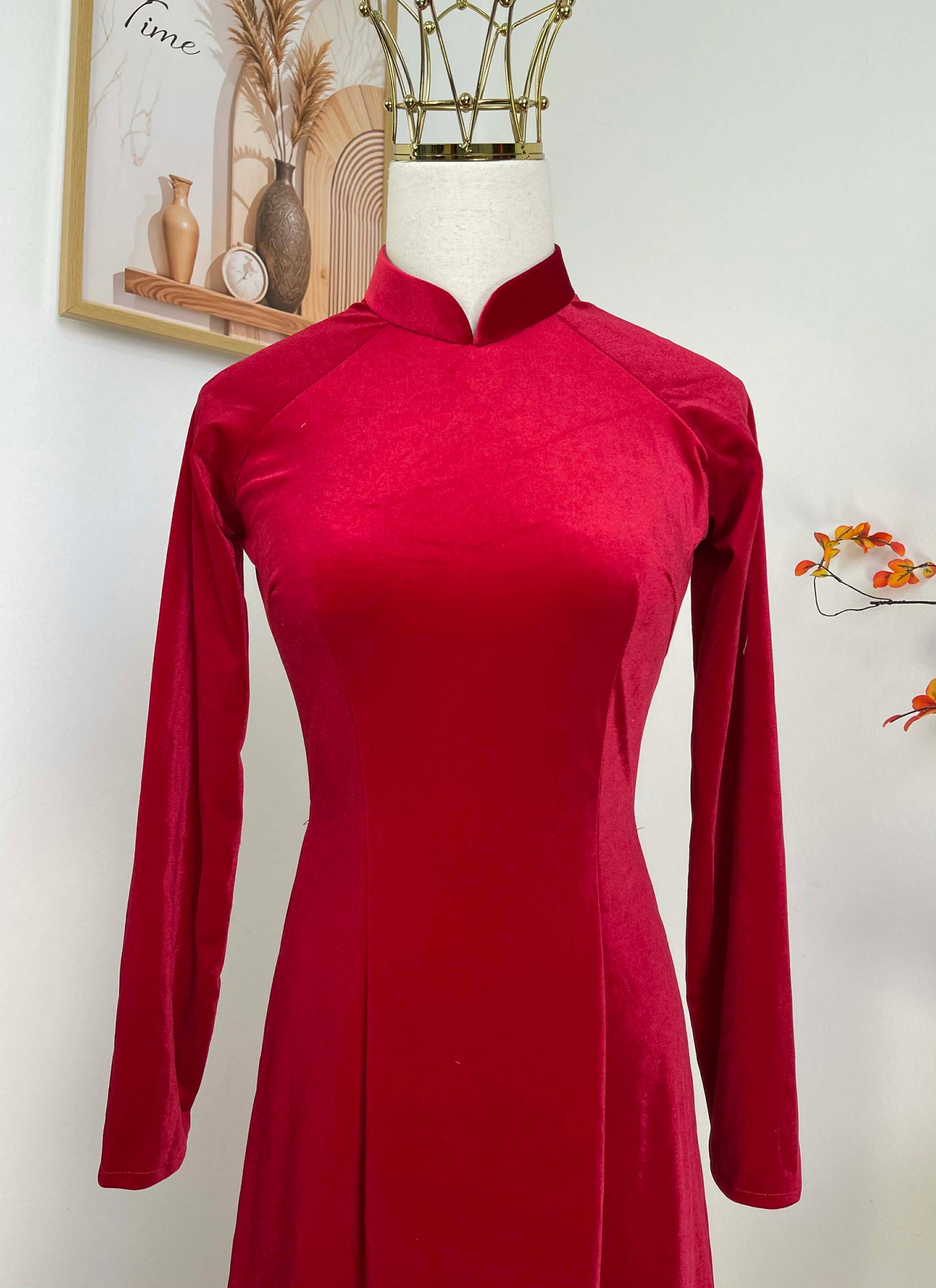 H447 1893 Áo only - Áo dài nhung màu đỏ tươi