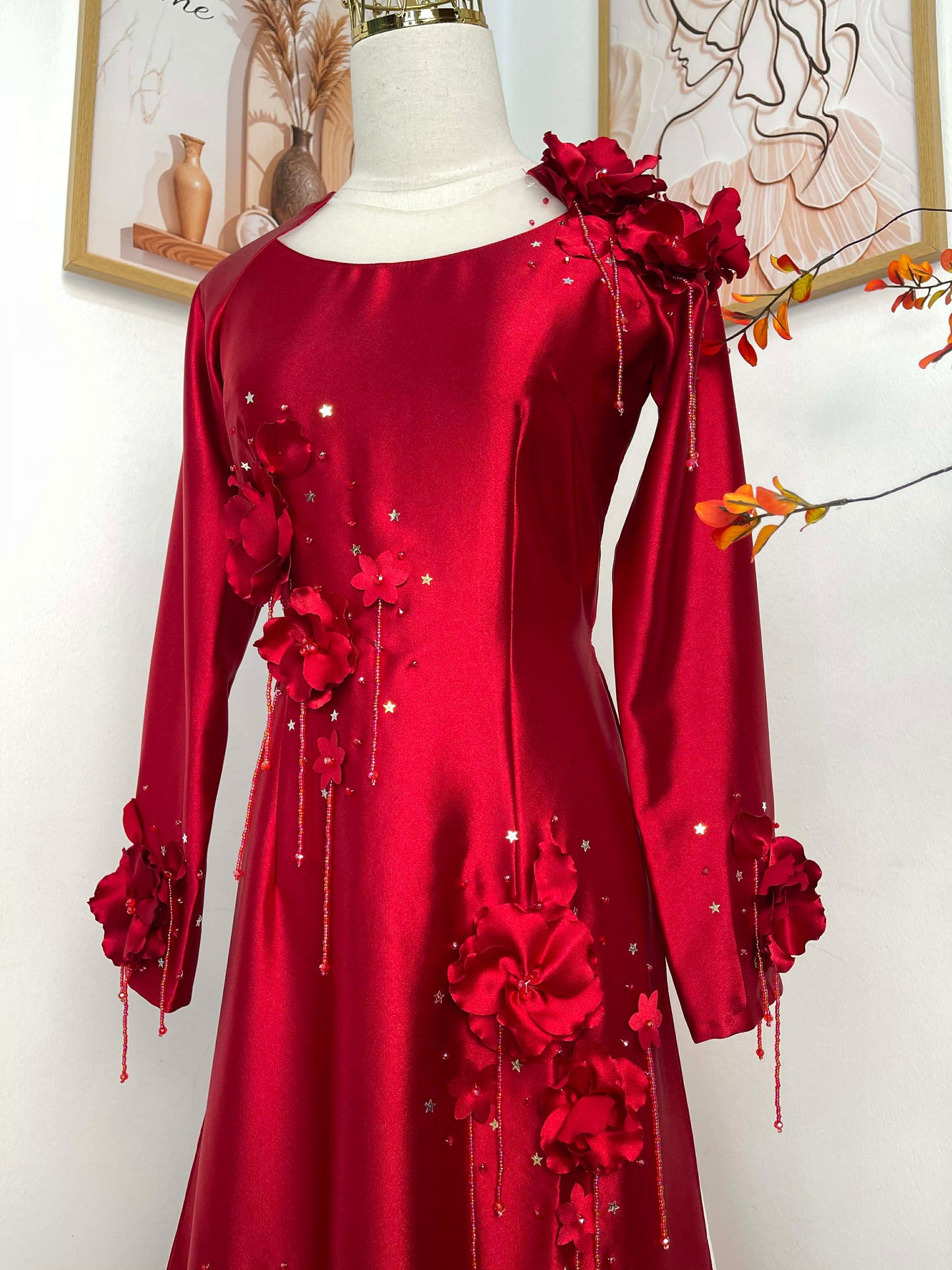 S246 2093 Áo only - Áo dài lụa thiết kế màu đỏ