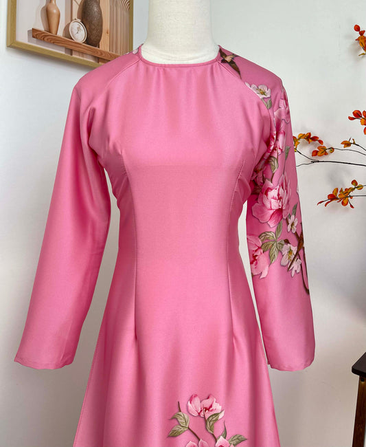 H458 1909 Áo only - Áo dài lụa ánh sao màu hồng