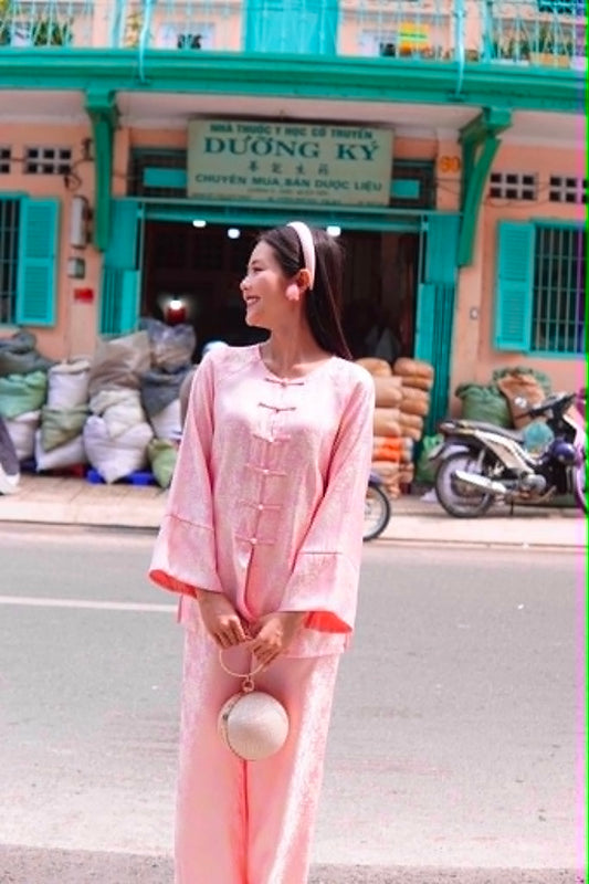 BB263 4507 - Set bà ba lụa gấm màu hồng dâu