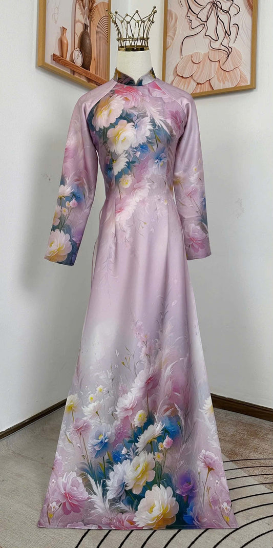 H967 Áo only no pants - Áo dài dáng truyền thống chiết li eo