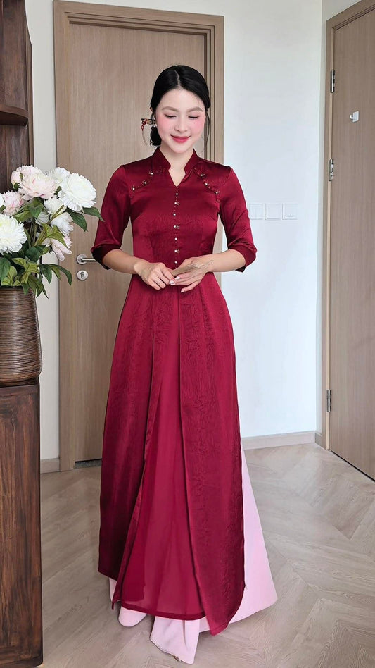 AD3050-H519-H524 Áo Only - 3769 Áo Dài 3 tà rose pink