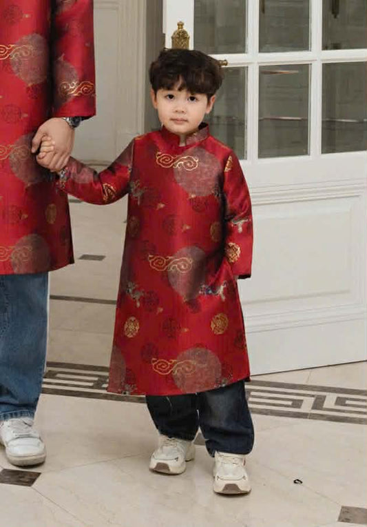 BT64 1950 Áo only - Áo dài bé trai gấm màu đỏ
