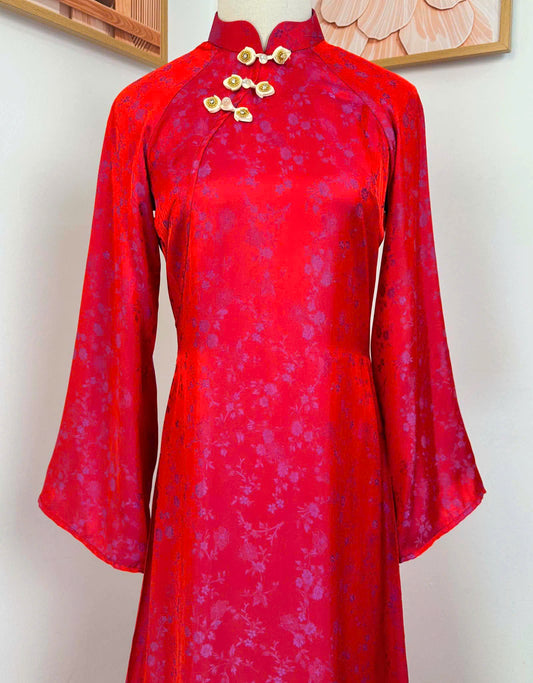 H919 4763 Áo only no pants - Áo dài dáng suông lụa silk óng tuyết mai