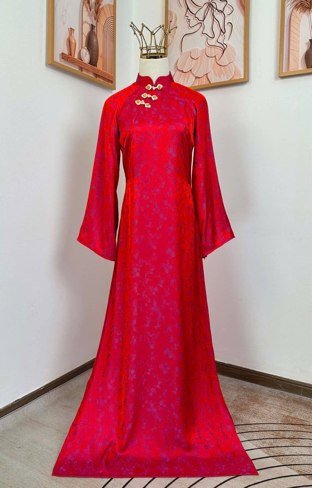 H919 Áo only no pants - Áo dài dáng suông lụa silk óng tuyết mai