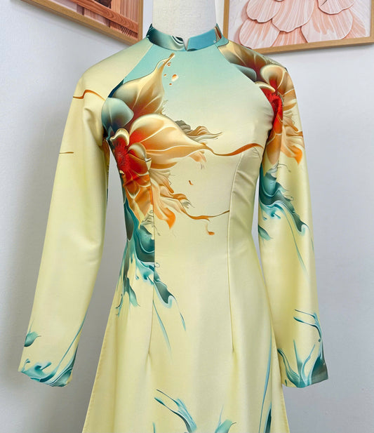 H952 4805 Áo only no pants - Áo dài dáng truyền thống chiết li eo lụa ánh sao