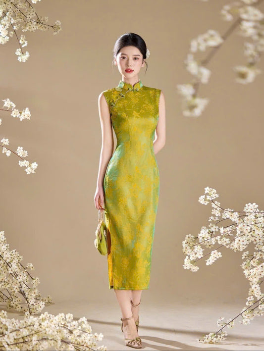 SX15 4843 - Sườn xám dài lục ngọc