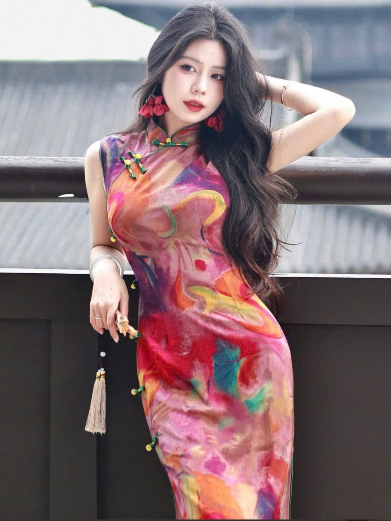 SX11 - Sườn xám dài văn phồn hoa