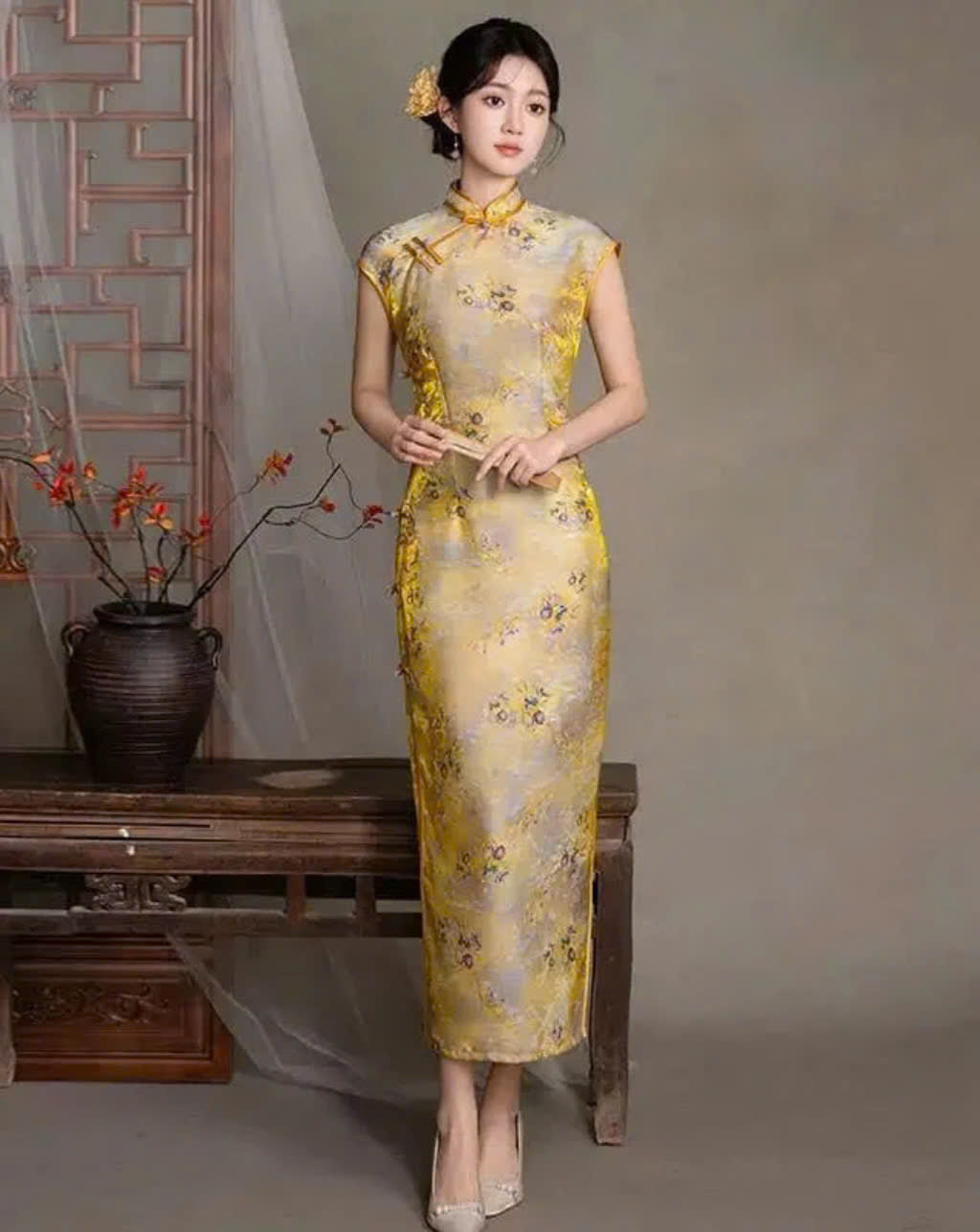 CS13 - Sườn xám dài Hoàng kim an