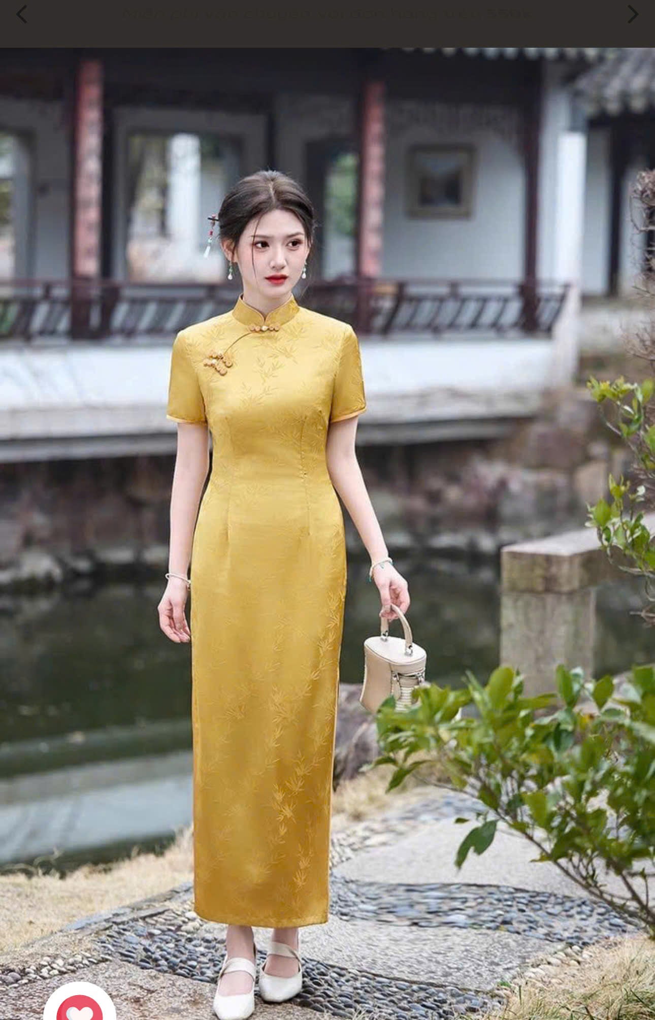 CS02 - Sườn xám lụa dài Kim hoàng ý