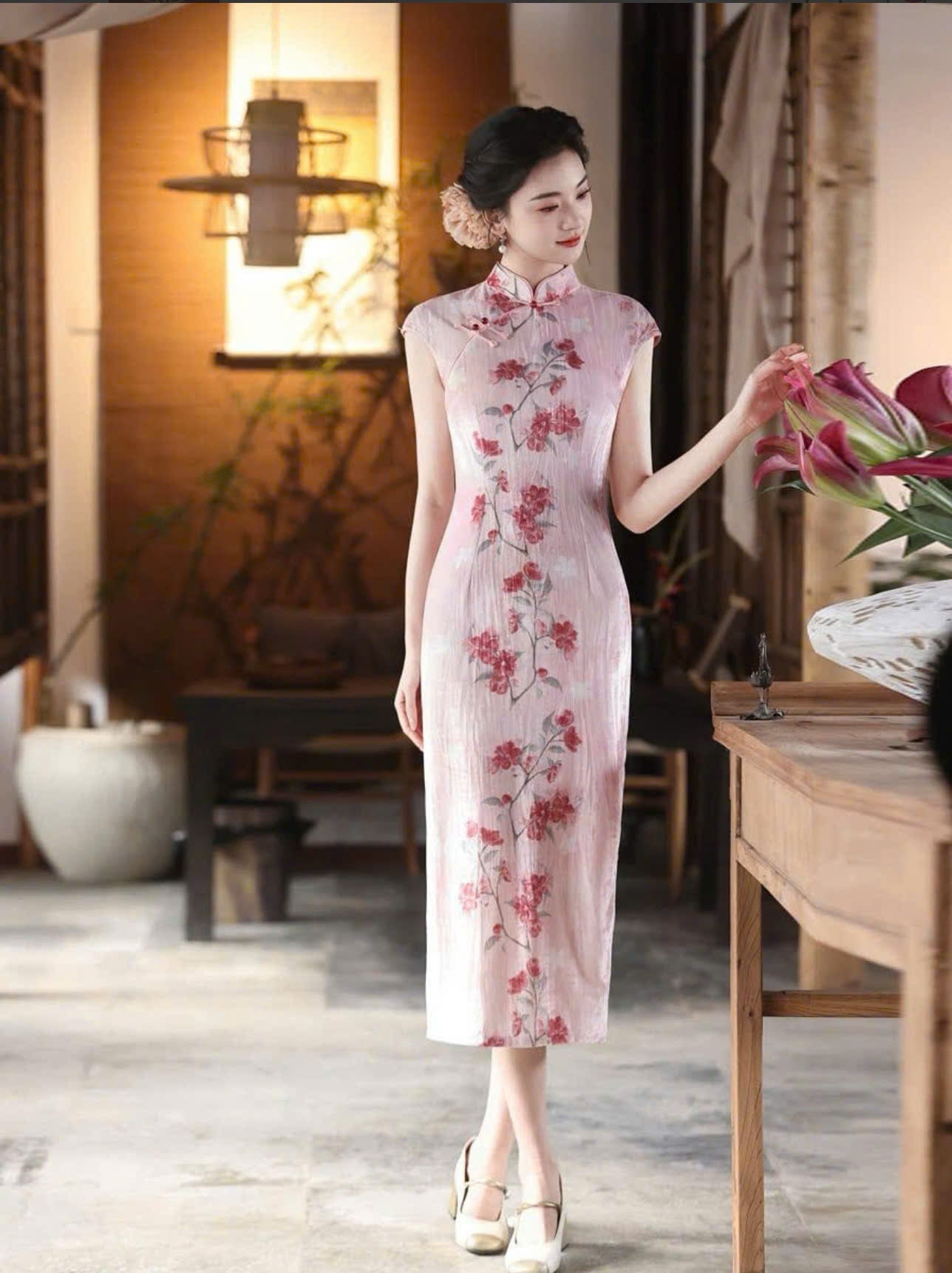 CS06 4863 - Sườn xám nhung lửng Hạ nhã yên