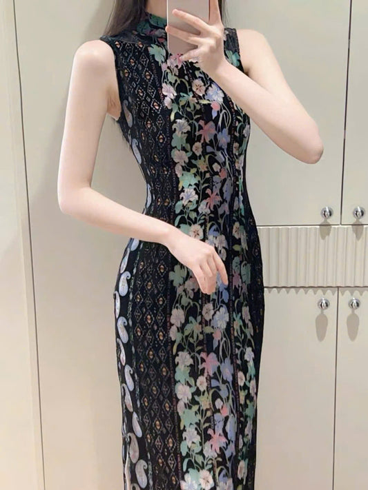 CS07 4865 - Sườn xám nhung dài lan huyền
