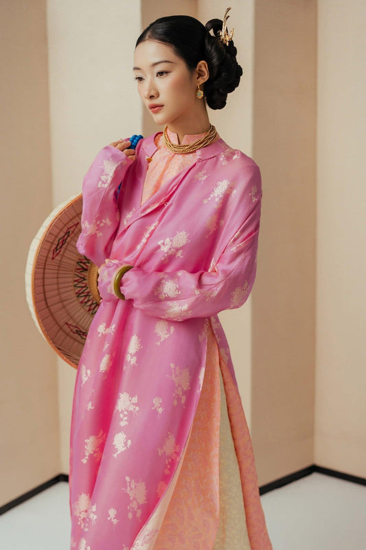 HD170 1914 Áo dài + Áo khoác + quần lụa tơ tằm nha xá