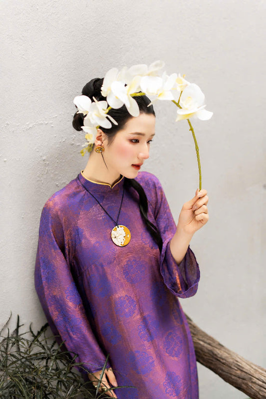 H885 4917 Áo only no pants - Áo dài dáng suông 2 tà lụa ánh kim tencel