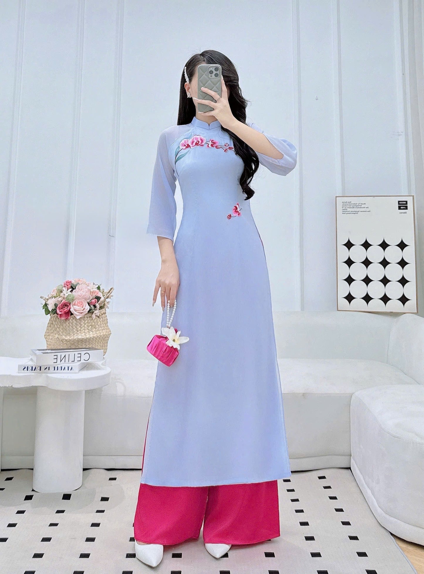 TN41 Áo only no pants - Áo dài cách tân tơ thêu