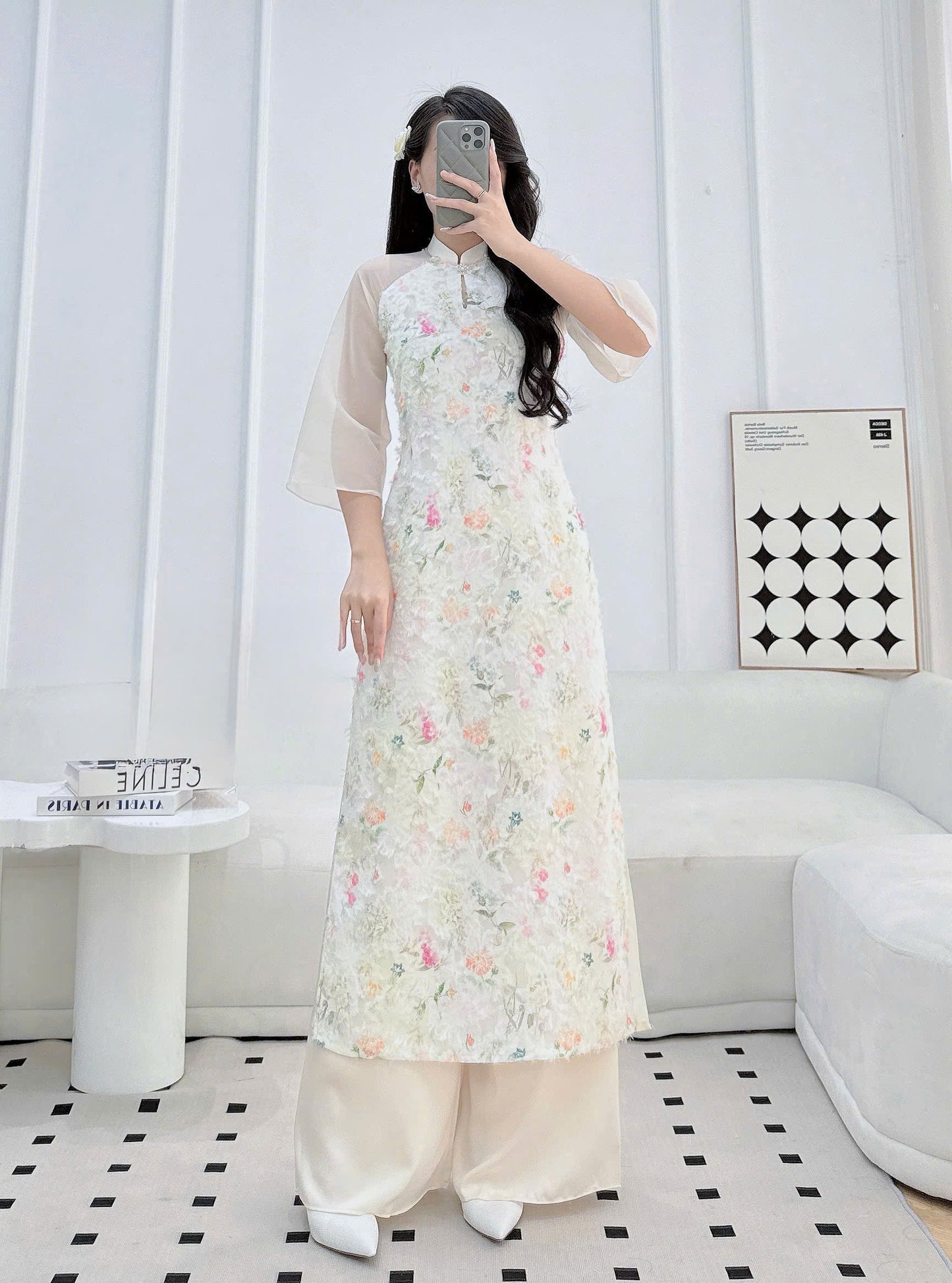 TN42 Áo only no pants - Áo dài cách tân tơ ren
