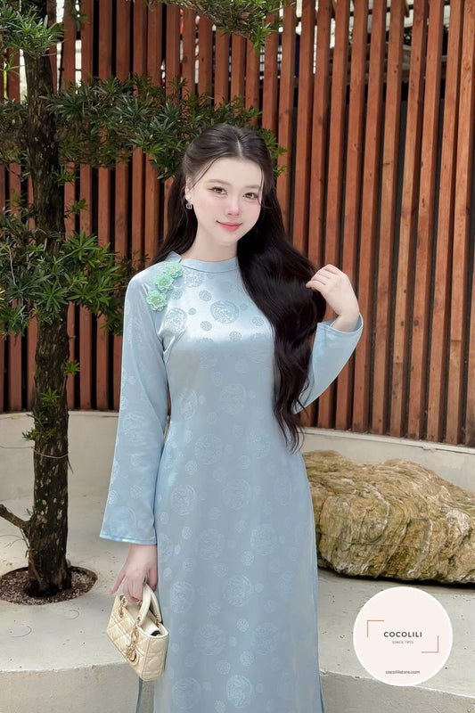 TN55 4931 Áo only no pants - Áo dài cách tân dáng suông lụa gấm