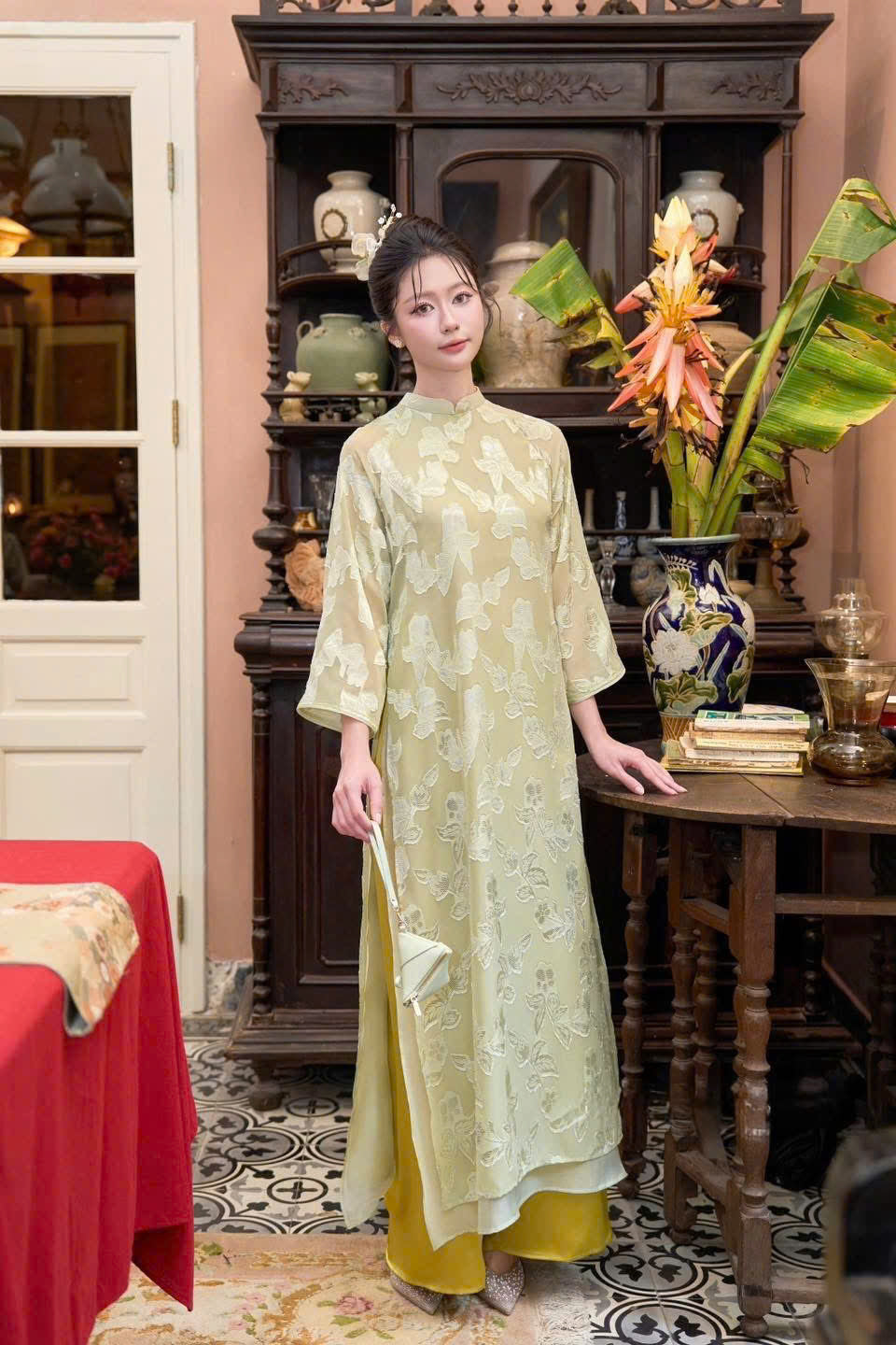 TN71 Áo only no pants - Áo dài cách tân tơ 4 tà