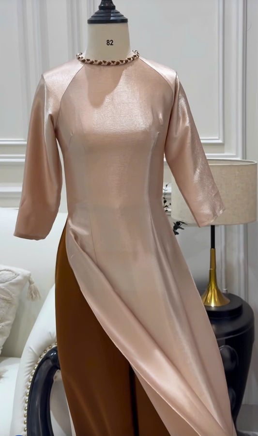 H972 4967 Áo only no pants - Áo dài dáng truyền thống chiết li eo lụa titan