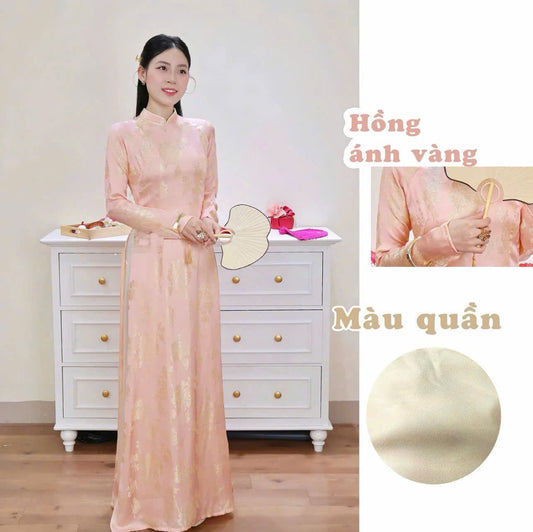 M605 4969 Áo + quần lụa - Áo dài dáng truyền thống chiết li eo lụa silk óng