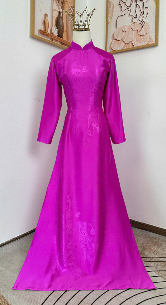 H987 Áo only no pants - Áo dài dáng truyền thống chiết li eo lụa mã não 4D