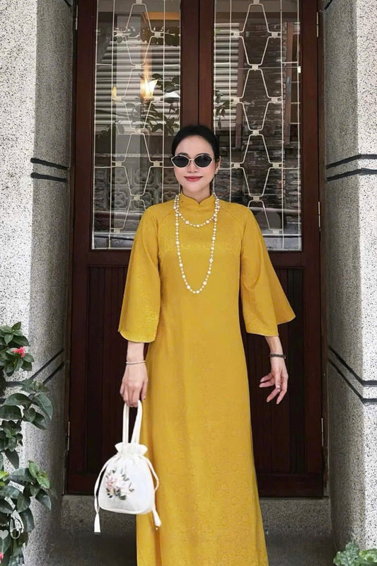 K13 5045 Áo only no pants - Áo dài cách tân dáng suông lụa gấm hoa cúc
