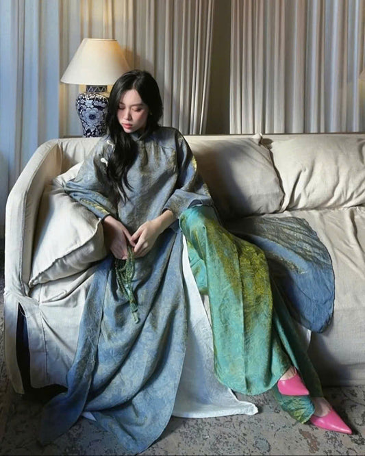 K36 5055 Áo only no pants - Áo dài dáng suông 4 tà lụa ánh kim tencel