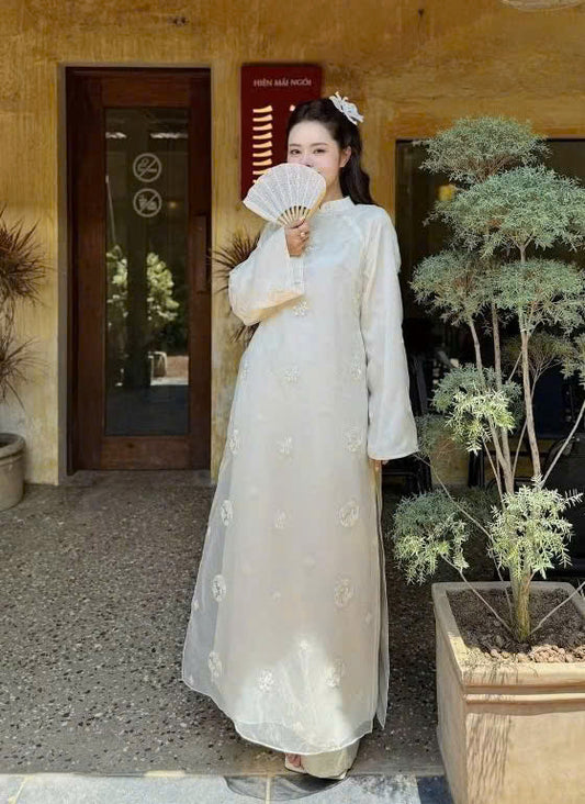 K25 5072 Áo only no pants - Áo dài dáng suông tơ thêu 4 tà