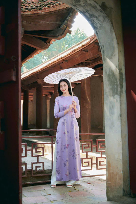 K53 5121 Áo only no pants - Áo dài truyền thống chiết li eo màu tím