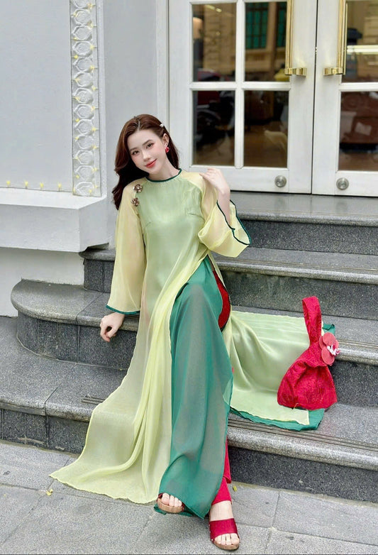 K60 5122 Áo only no pants - Áo dài dáng suông tơ óng 4 tà