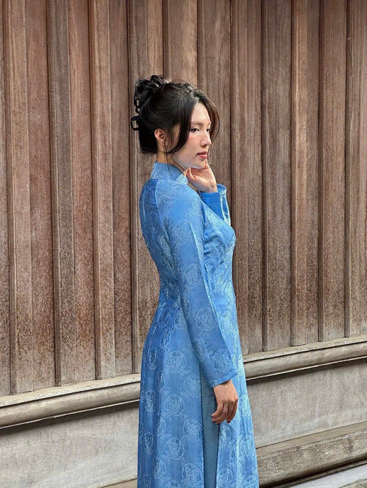 HD176 5142 Áo only no pants - Áo dài dáng truyền thống chiết li eo lụa nha xá thọ dơi