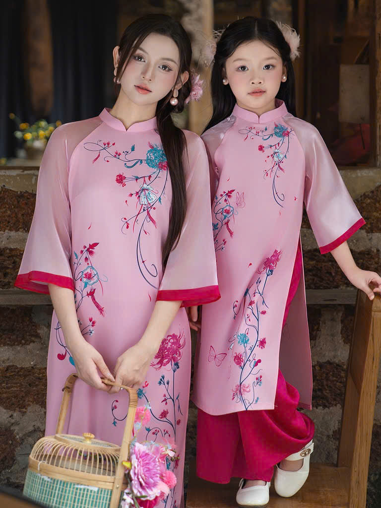 BG102 5144 Áo + quần - Áo dài bé gái lụa gấm
