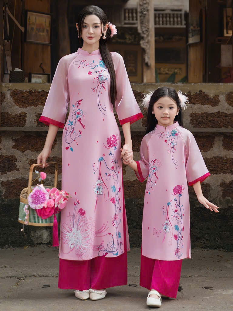 BG102 5144 Áo + quần - Áo dài bé gái lụa gấm