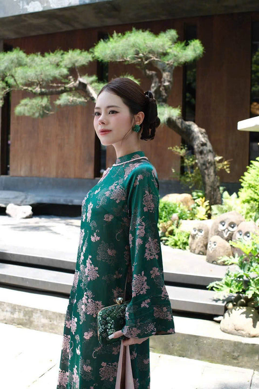 K203 5642 Áo only no pants - Áo dài dáng suông 2 tà lụa tằm