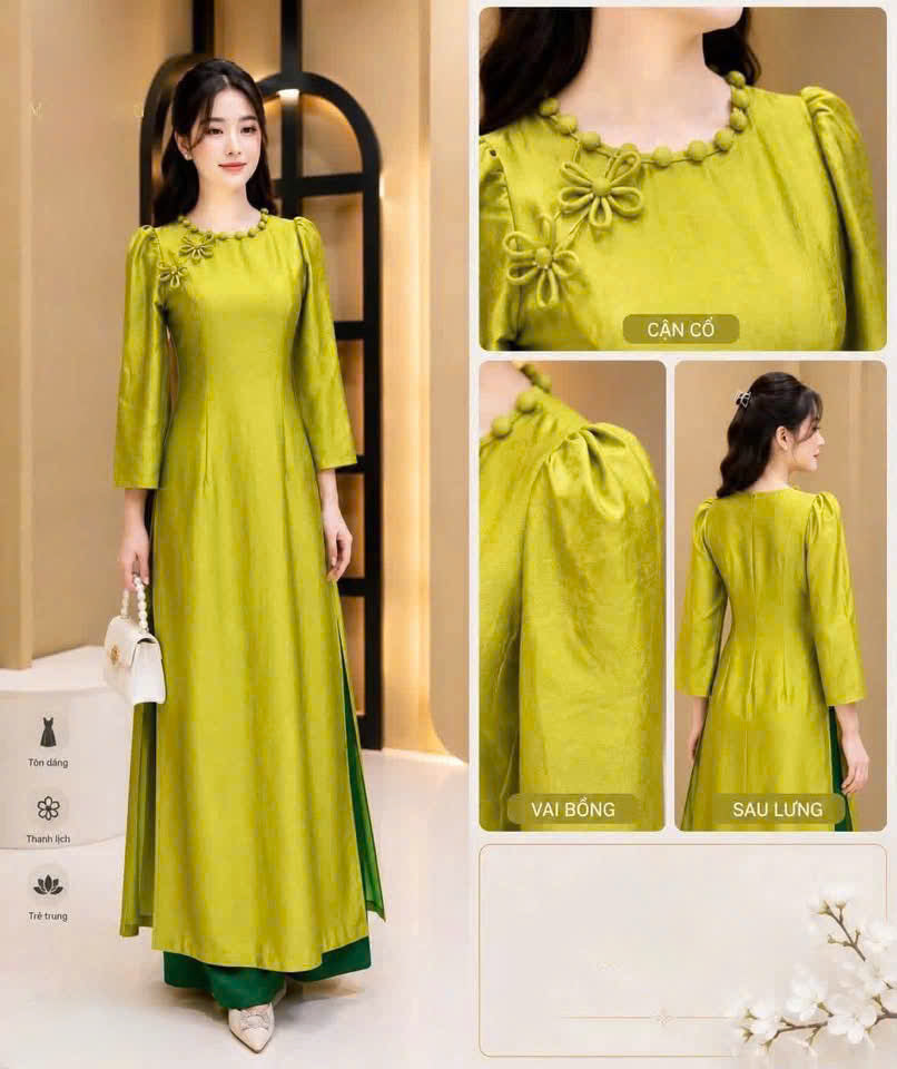 K197 Áo only no pants - Áo dài truyền thống chiết li eo lụa titan màu xanh cốm
