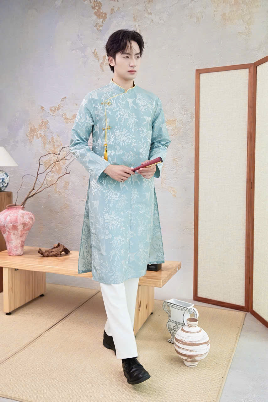B210 - Áo dài nam lụa gấm