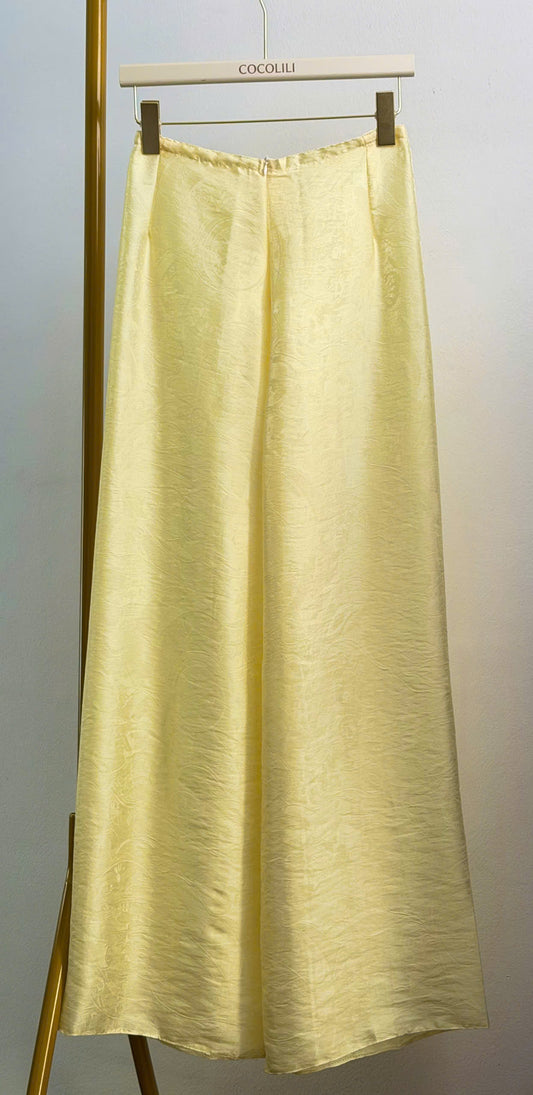 QK1 - Quần suông thường lụa ánh kim tencel màu vàng gà con